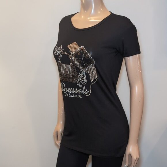 3/$20 Brussels Belgium Souvenir Tshirt Fashion Rhinestone Top Europe Travel - Picture 5 of 14